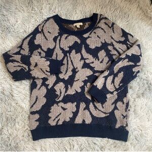 Burberry Brit Wool Sweater Women’s Large Leaf Print Blue /Gray